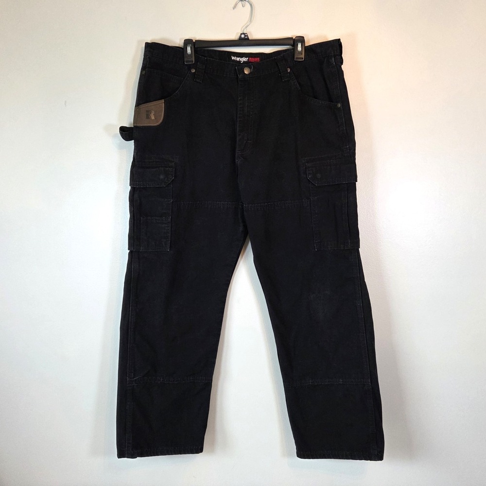Wrangler Riggs Workwear Ranger Cargo Pants Black Cotton Ripstop 40x30